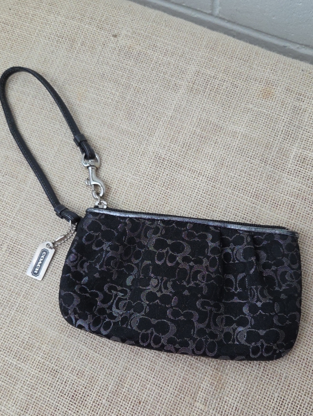 Coach Y2K Black Silver Signature Jacquard Wristlet